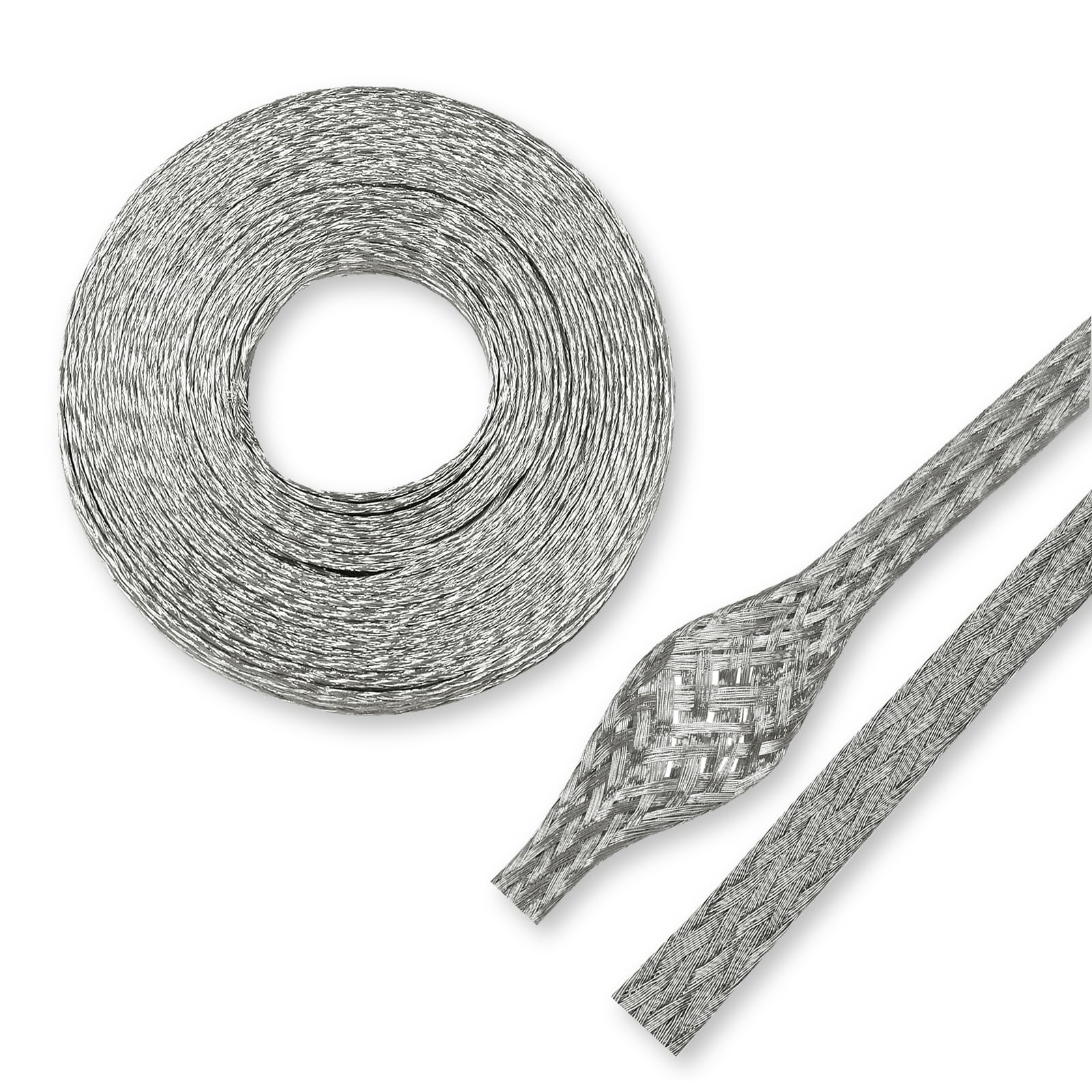 Drahtabschirmung, verzinntes Kupfer, Flachgeflecht, Erdungsgurte, ESD, EMI, RFI, Flexibles Netz, 6,3 mm breit (0,4 cm Durchmesser), 8,5 m