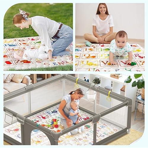 Miniatura 6 de Gimars Tapete de juego 2 en 1 para gatear y aprender de 50 x 50 pulgadas con patrón vívido y alfabeto, tapete grueso de espuma de una sola pieza,