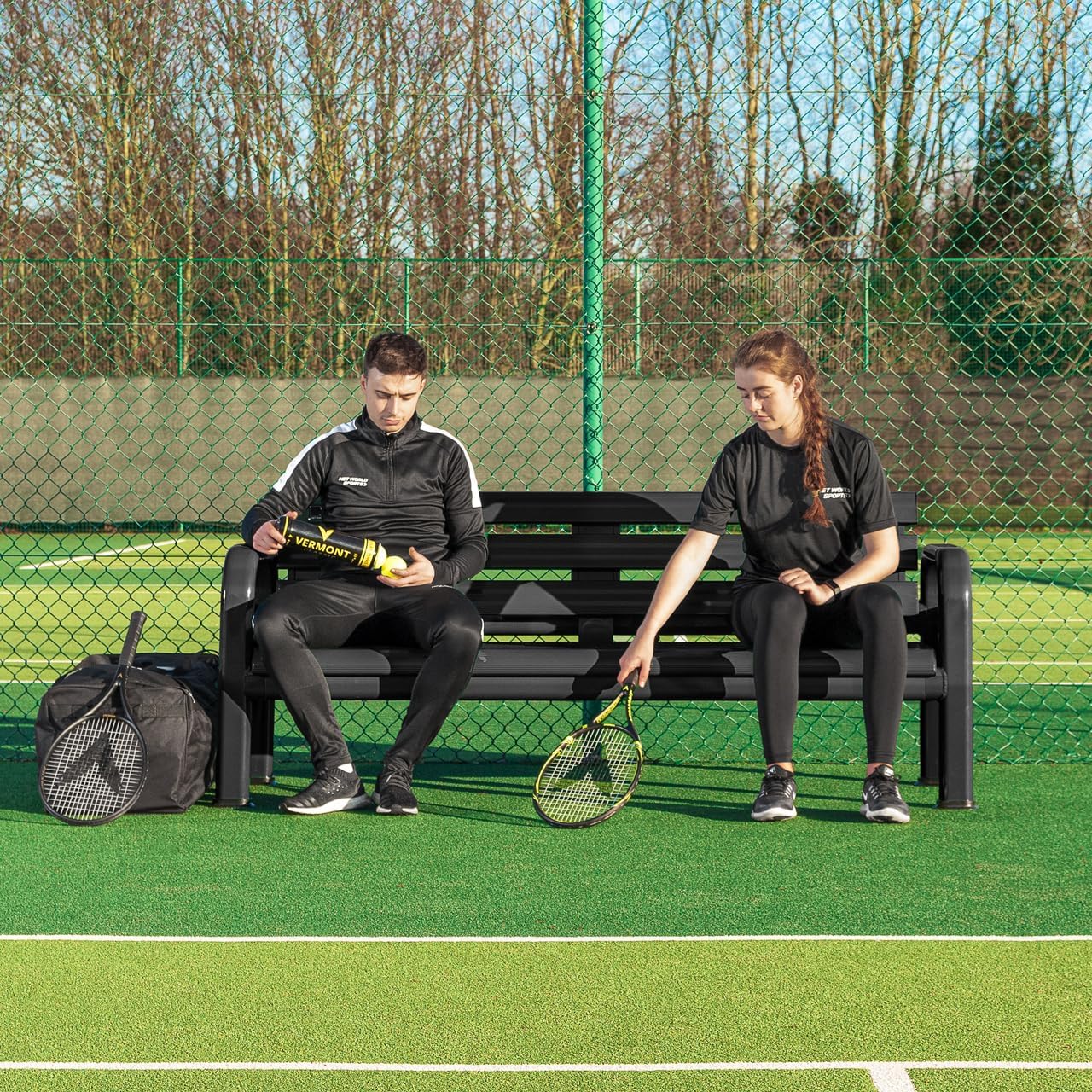 VERMONT Tennis Court Bench & Table Set | Heavy-Duty Aluminum Sport Benches | Optional Canopy & Storage – Weatherproof Seating for Tennis & Multi-Sport