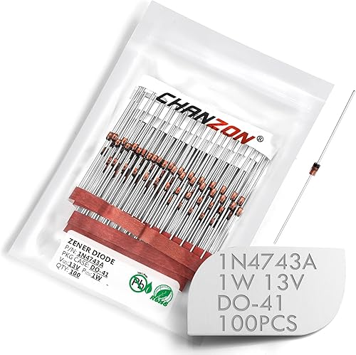 (Paquete de 100piezas) chanzon 1N4743A 1N4743Potencia Zener Diodo 1W 13V DO-41. (do-204al) Axial diodos 1W 13V