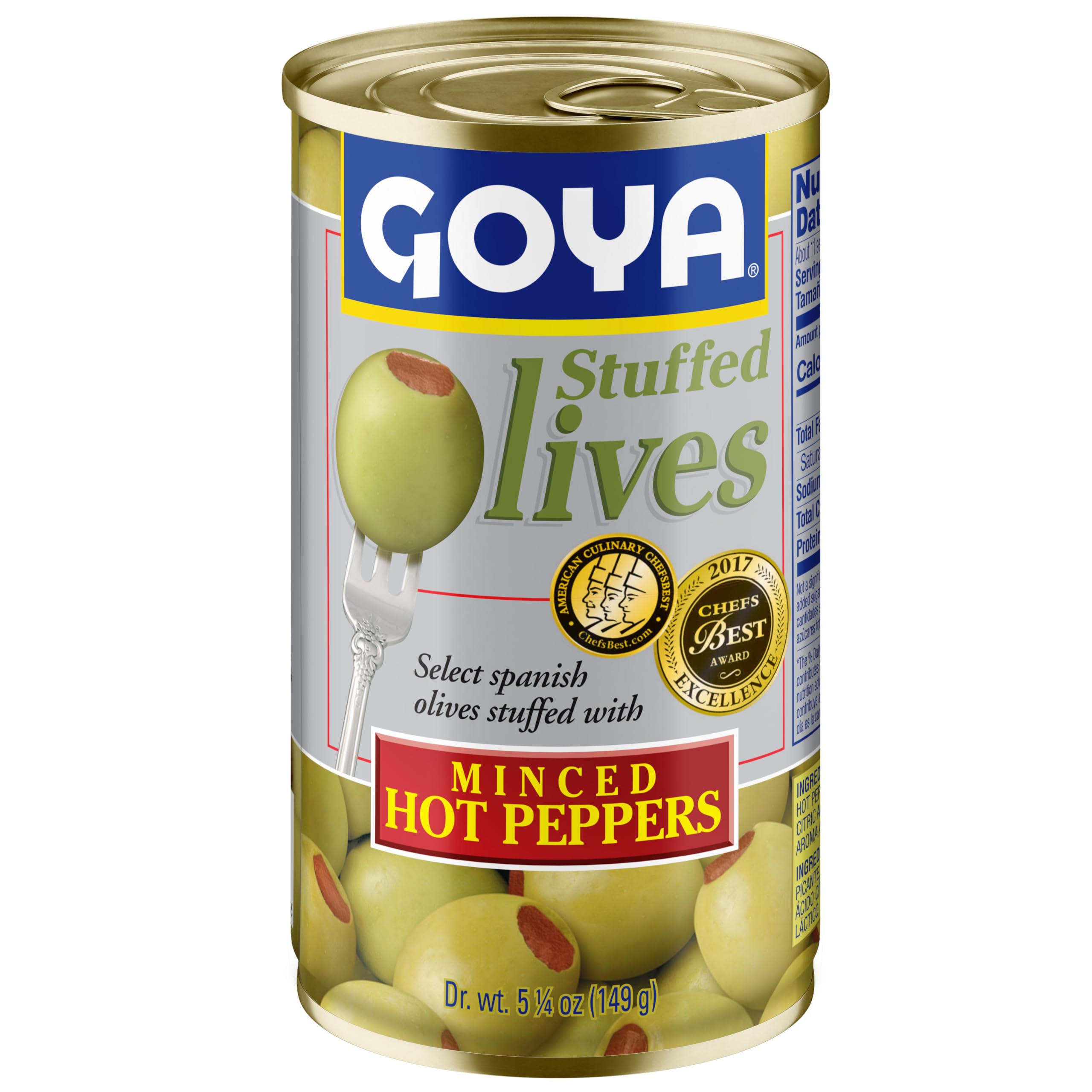 Goya Foods Manzanilla Olives Stuffed with Hot Peppers, 5.25 Ounce (Pack of 12), Golden