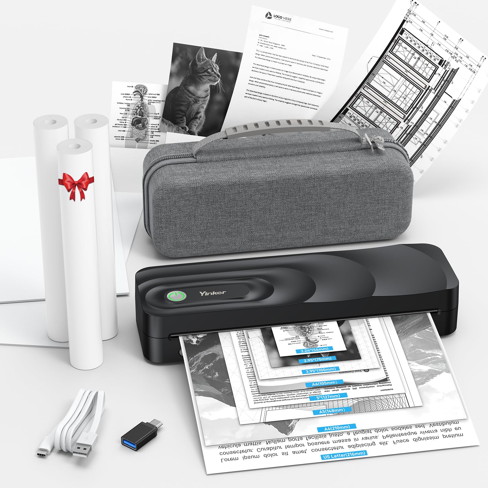 stampante termica portable con bobine di carta in tasca