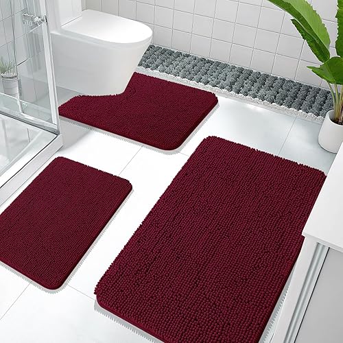 Miniatura 42 de OLANLY Juegos de Alfombras de Baño de 3 Piezas, Tapetes de Baño de Chenille Suave y Absorbente y Alfombra de Contorno en Forma de U para Inodoro
