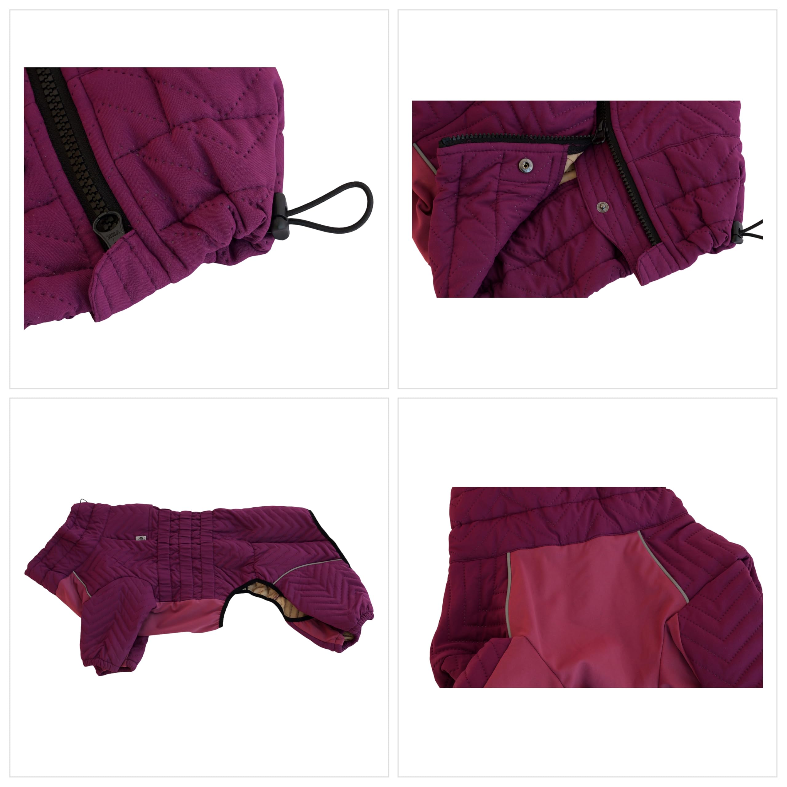 Chaleco cálido para perro, doble capa, 4 patas cubiertas, resistente al viento, impermeable, reflectante, morado, XS - L