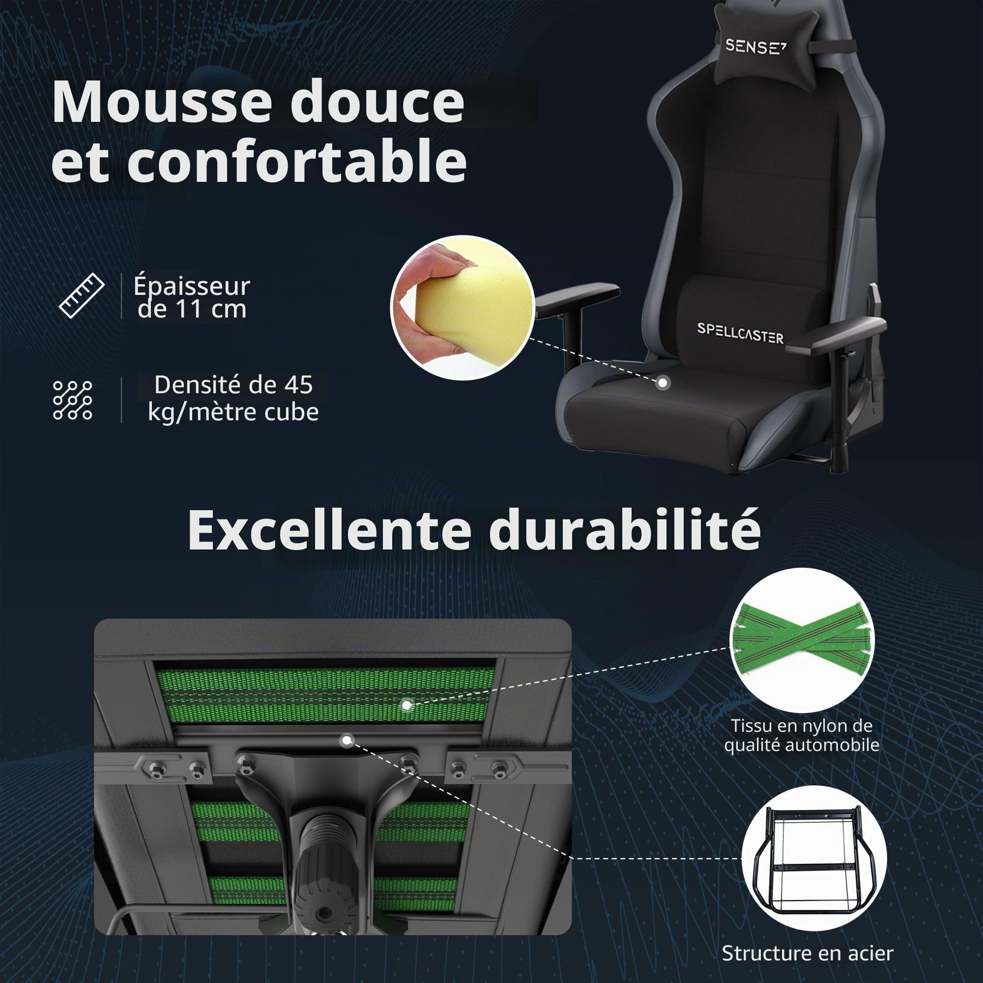 SENSE7 Chaise Gaming Spellcaster Moderne 160° Eco-Cuir 1D Mousse