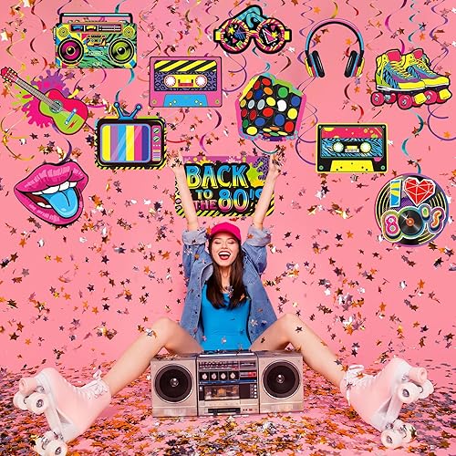 Miniatura 6 de Containlol 53 piezas de decoraciones de fiesta de los años 80, estilo retro de los años 80, hip hop, decoración de techo para adultos de regreso a