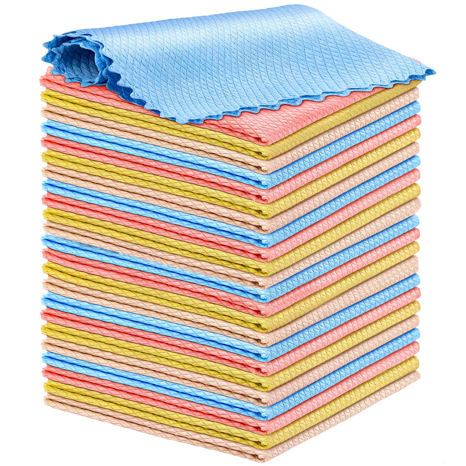 Niveaya 24 Pcs Fish Scale Streak Free Miracle Cleaning Cloth Easy Clean Nanoscale, Microfiber Window Mirror Glass Cleaning Cloth, Lint Free Cloth Wine Glass Polishing Towel, Reusable