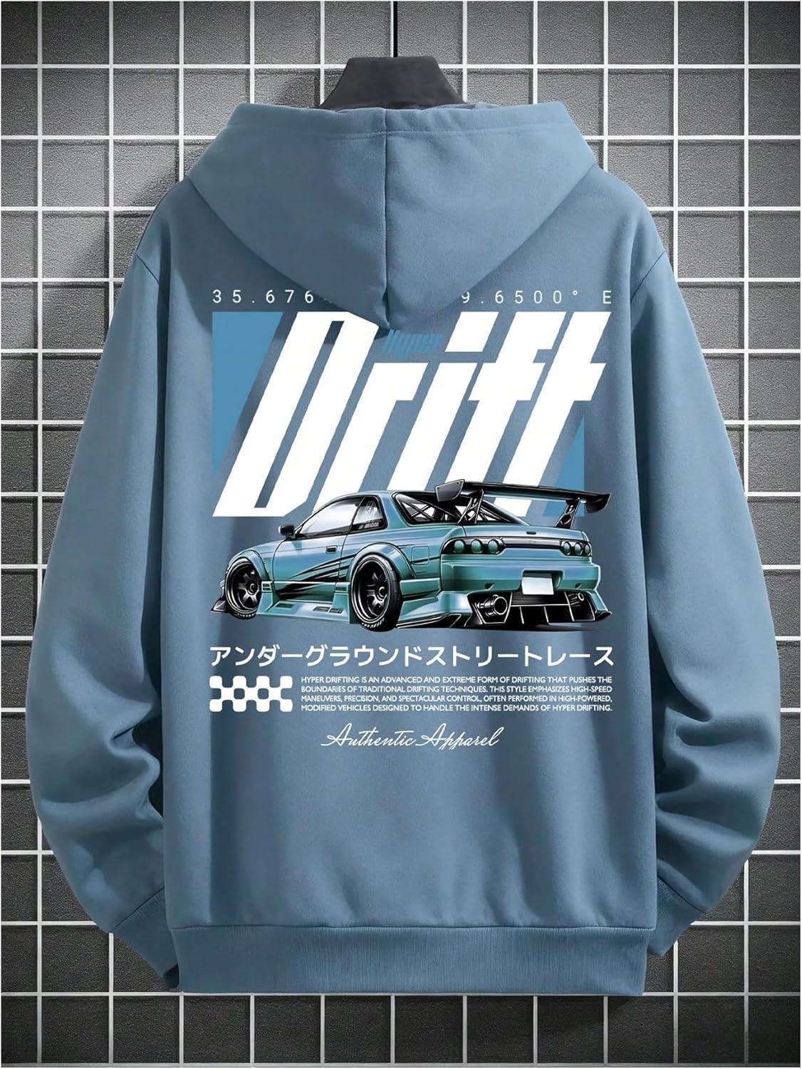 Men's Vehicle Letter Graphic Thermal Sweatshirt Long Sleeve Drawstring Hoodie with Pocket - Image 5