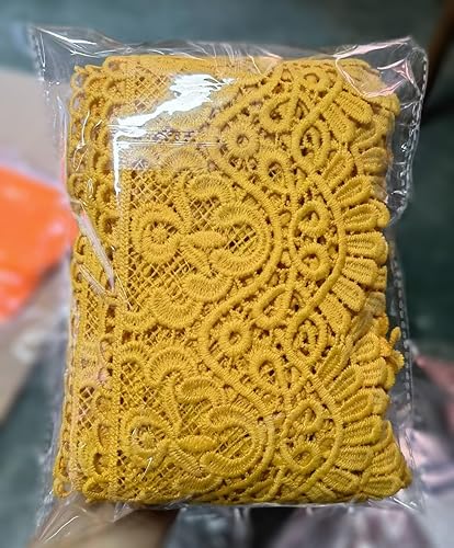 Miniatura 3 de YYCRAFT Mantel bordado de encaje, cortina de 4 pulgadas de ancho, para costura de novia (6 yardas, amarillo mostaza)