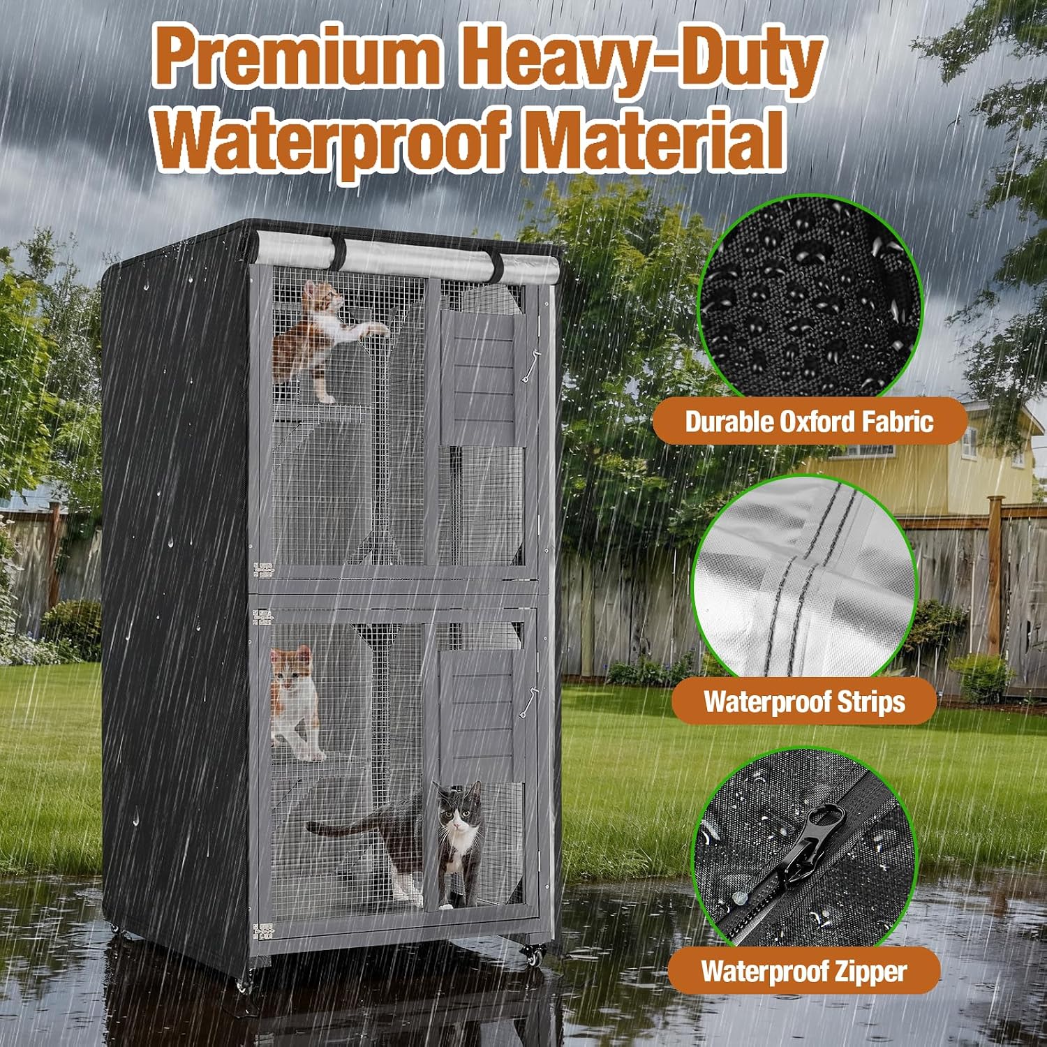 Outdoor Cat House Cover for 4 Tier Catio Outdoor Cat Enclosure with Wheels, Universal Catio Cover Waterproof & Dustproof Pet Enclosure Cover for Outsides(Cover Only)- 25" L x 25" W x 62" H inch