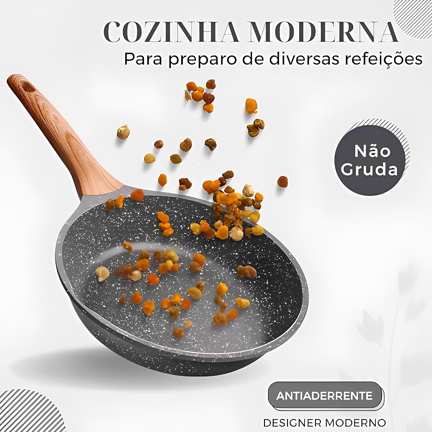 Frigideira Antiaderente de Cerâmica Premium com Cabo de Madeira Ergonômico – Frita Sem Óleo, Durável e Saudável, Compatível com Fogão Indução, Gás e Elétrico