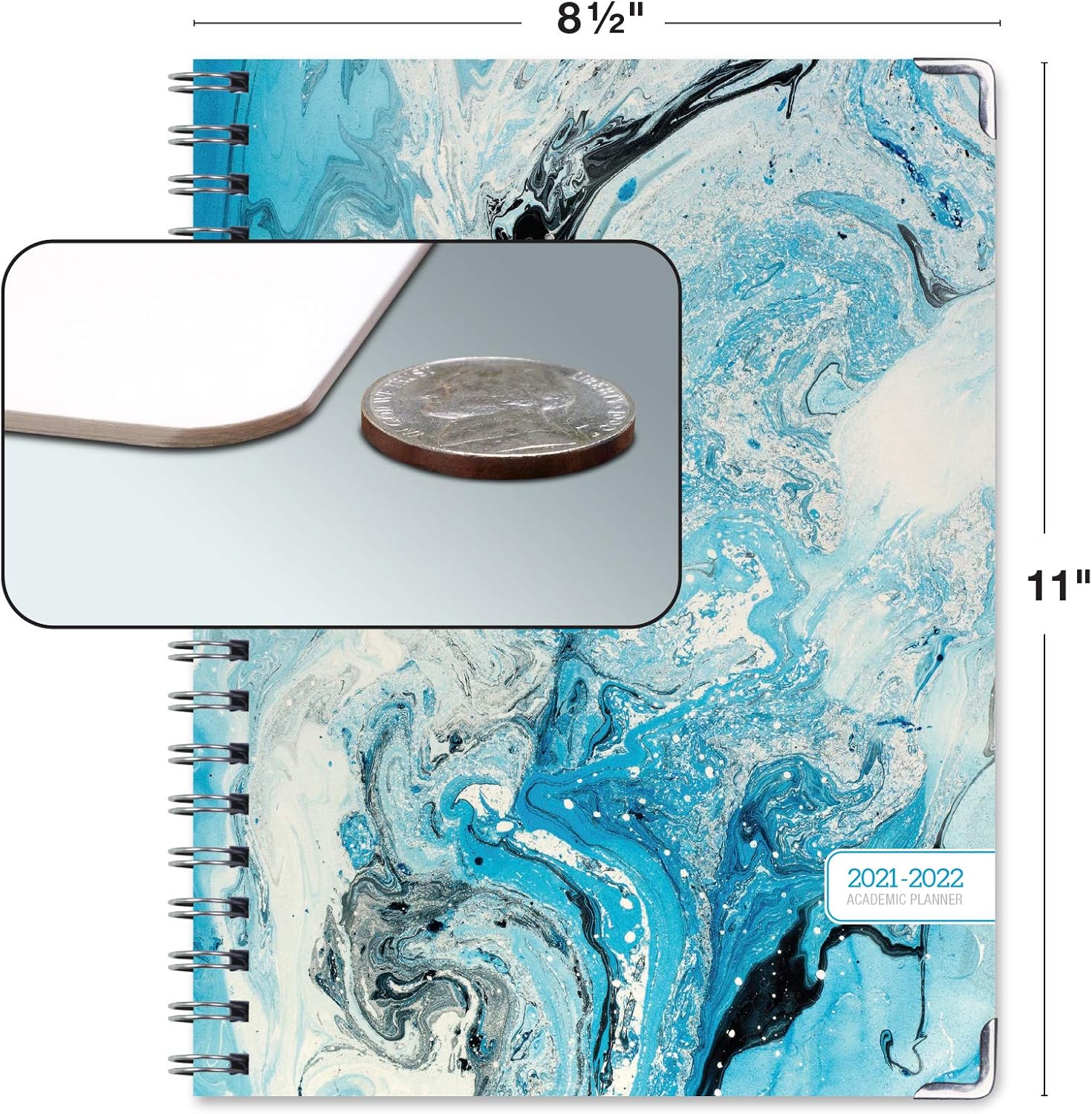 HARDCOVER Academic Year 2021-2022 Planner: (June 2021 Through July 2022) 8.5"x11" Daily Weekly Monthly Planner Yearly Agenda. Bookmark, Pocket Folder and Sticky Note Set (Blue Marble) : Office Products