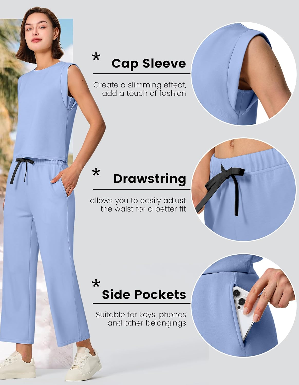 SPECIALMAGIC Two Piece Sets for Women Summer Outfits Lounge Sets Wide Leg Crop Pants Vacation Travel Outfits - Image 3