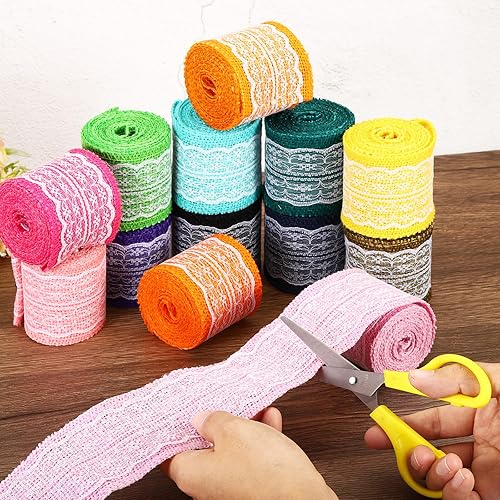 Miniatura 5 de PATIKIL Rollo de encaje de cinta de arpillera de 2.2 yardas de 2.4 pulgadas de ancho, paquete de 2 rollos de tela de yute natural para envolver