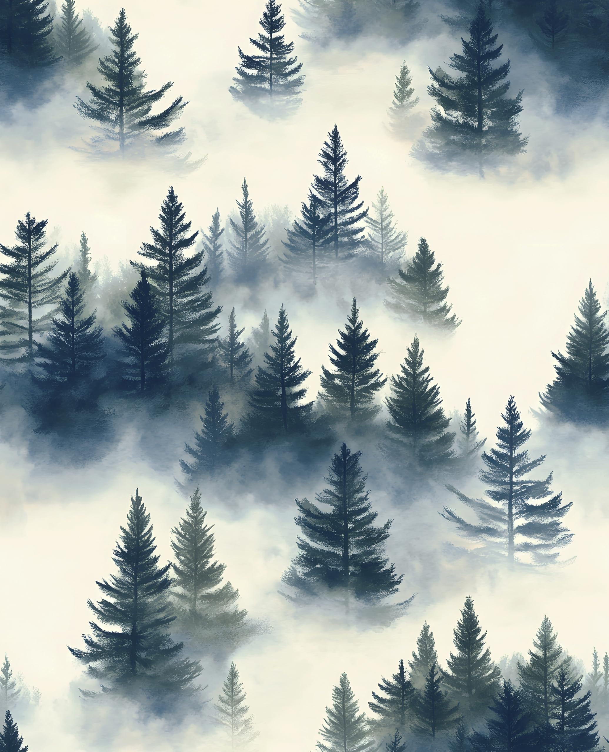 Laatse Blue Foggy Forest Wallpaper Peel and Stick Misty Woodland Tree Wall Mural Boho Wallpaper 17.5" x 118" Waterproof Self-Adhesive Modern Floral