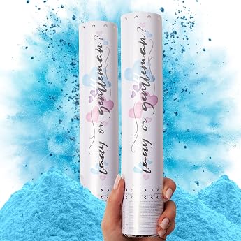 PrimePure Gender Reveal Confetti Cannon - Biodegradable Powder Confetti Cannon - Blue Pack of 2 - Gender Proclamation Baby Smoke Bombs for Baby Boy