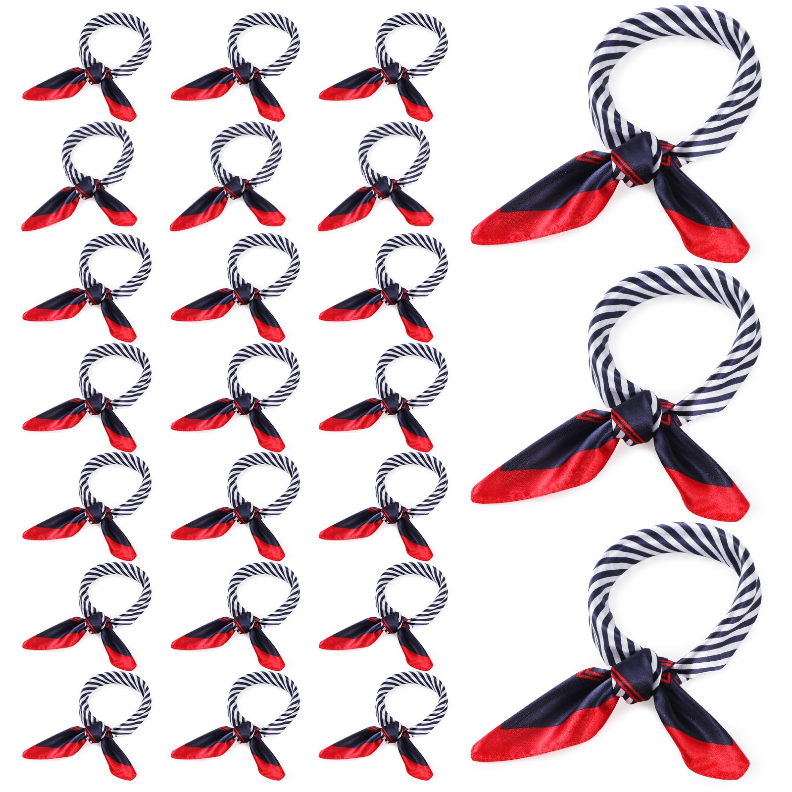 Hicarer 24 Bufandas Cuadradas de Seda Imitada Pañuelo de Cuello de Marinero Náutico Rojo Blanco y Azul para Azafata Mujer