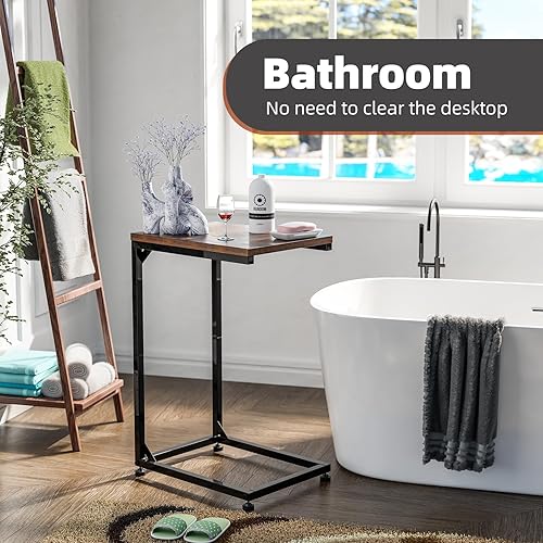 Miniatura 8 de Simple Trending Mesa auxiliar en forma de C, mesa auxiliar para sofá, mesa de sofá pequeña, bandeja de TV con marco de metal para sala de estar,