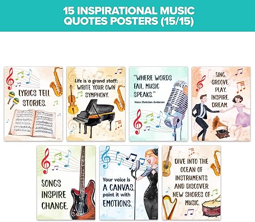 Miniatura 4 de Decorably 15 pósteres musicales para aula, 11 x 14 pulgadas, laminados en mate, carteles educativos para el aula