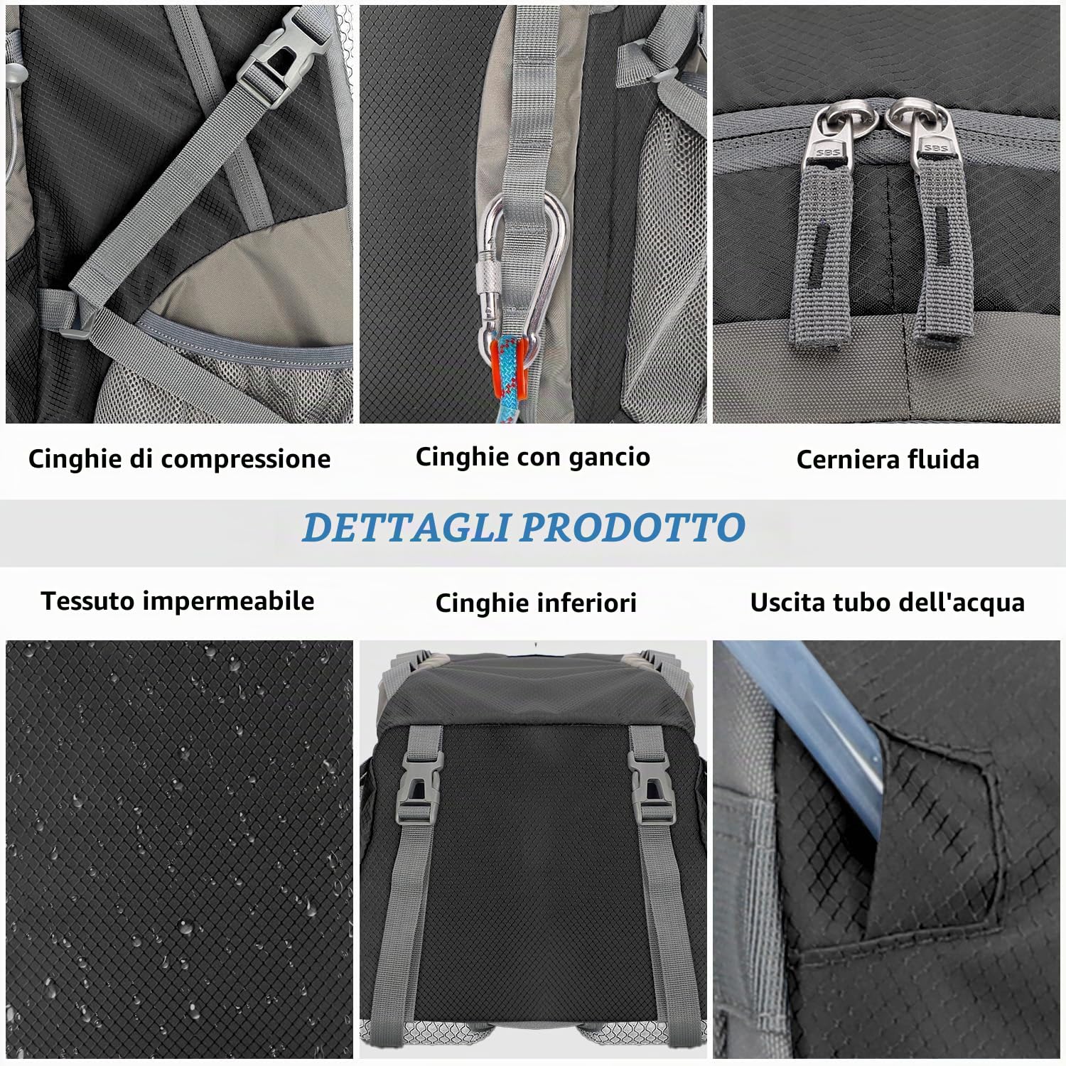 Zaino Trekking 40L, Ultraleggero Impermeabile Zaino da Viaggio con Copertura Antipioggia per Escursione Escursionismo Campeggio, Uomo e Donna