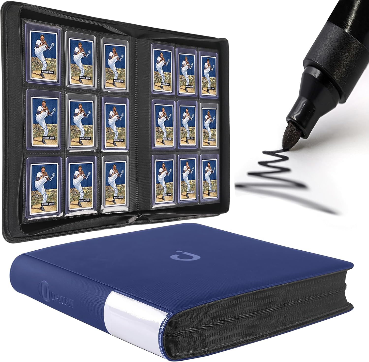 D DACCKIT Toploader Binder, Holds 288 Top Loaders - 9-Pocket Top Loader Binder for 3" x 4" Rigid Card Holders for Trading Cards or Sports Cards, Model A - Navy Blue