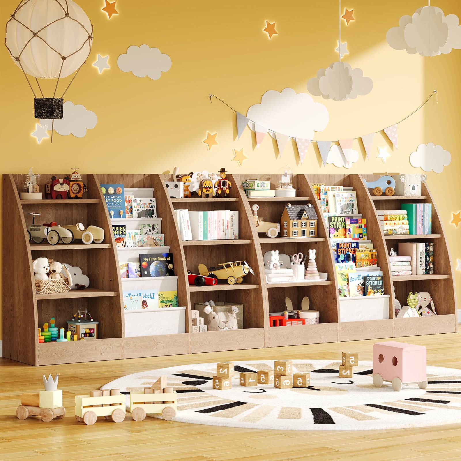 4 Tier Kids Bookshelf Set of 2, 4 Layer Sling Kids Book Shelf for Kids Rooms, XL Wood Children Bookcase,Baby Storage Book Rack,Toddler Bookshelf, Book and Toy Organizer,Book Display Shelf Burlywood