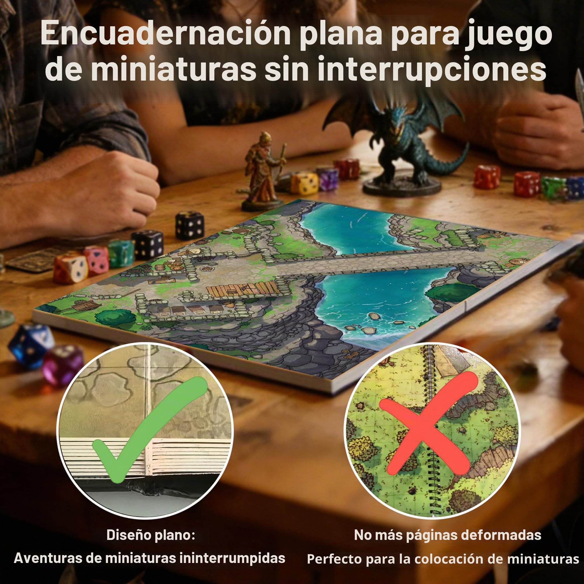 DND - Libro de mapas de batalla – 39 alfombrillas reutilizables de borrado en seco/húmedo con más de 200 calcomanías de paisaje, cuadrícula de 1 pulgada y encuadernación plana – Kit portátil de