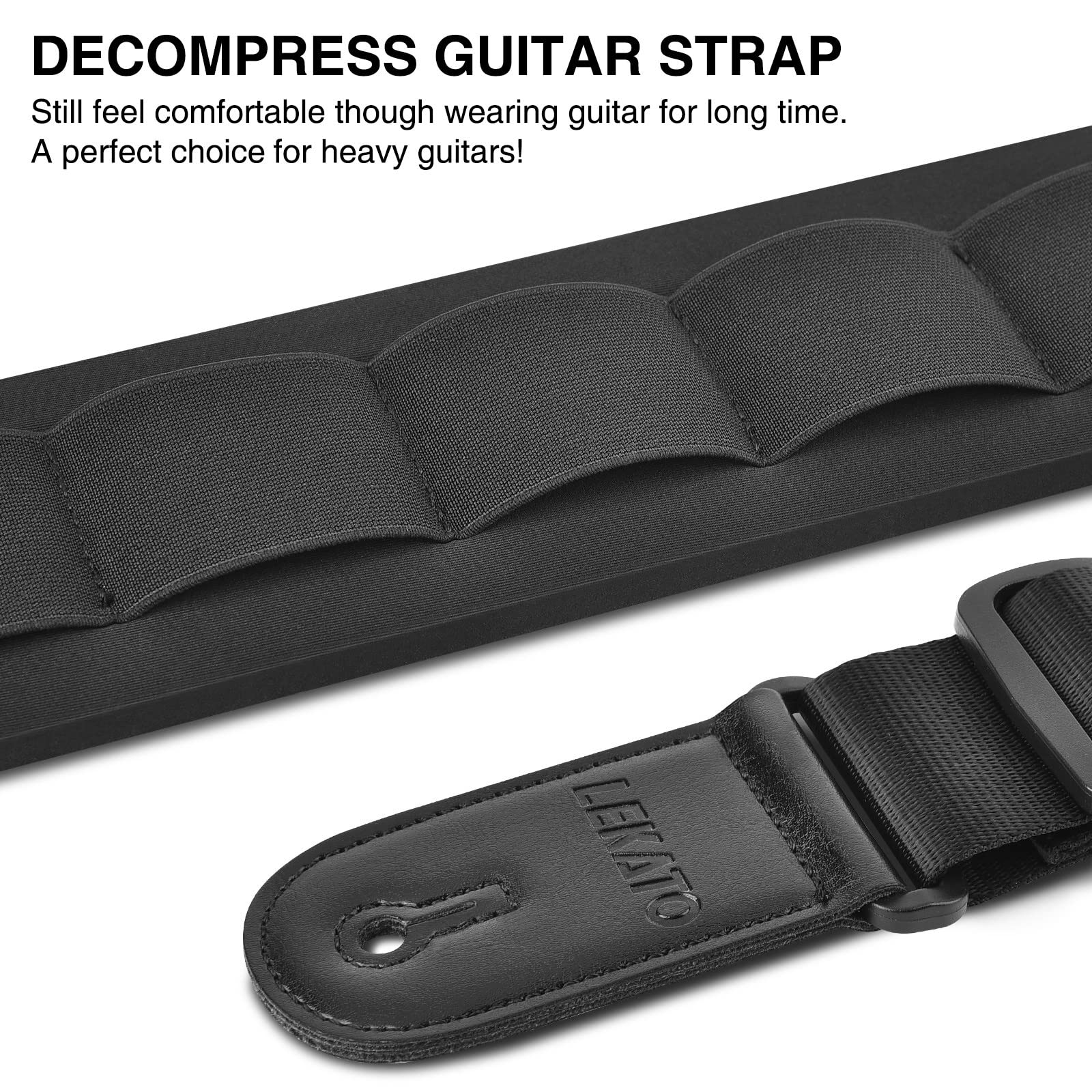LEKATO 3,3 "large sangle de guitare avec bandoulière rembourrée en éponge épaisse sangle acoustique électrique longueur réglable de 42" à 58"