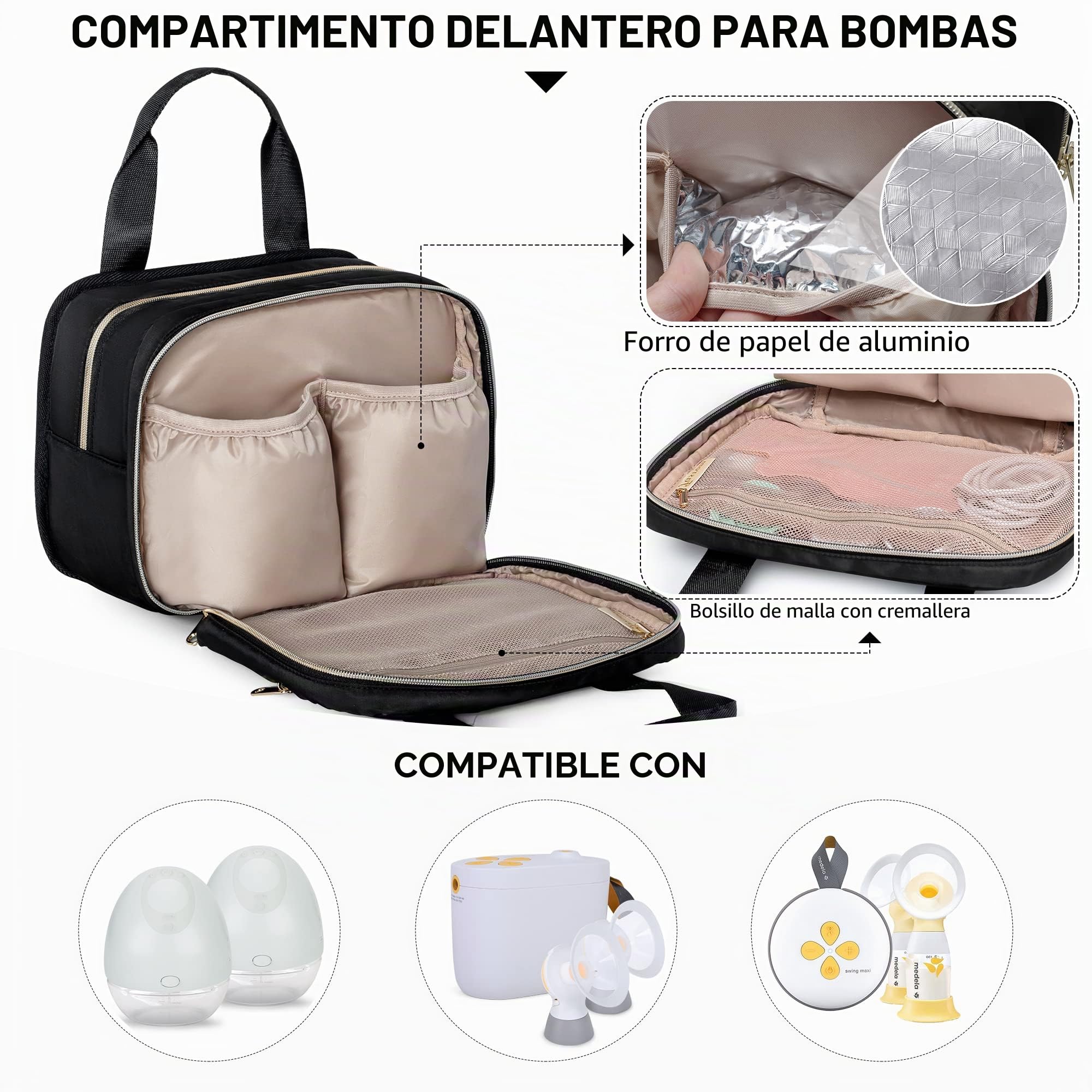 Fasrom Bolsa para extractor de leche portátil con hielera compatible con los extractores manos libres Elvie y Pump in Style de Medela, maletín portátil para madres trabajadoras Negra