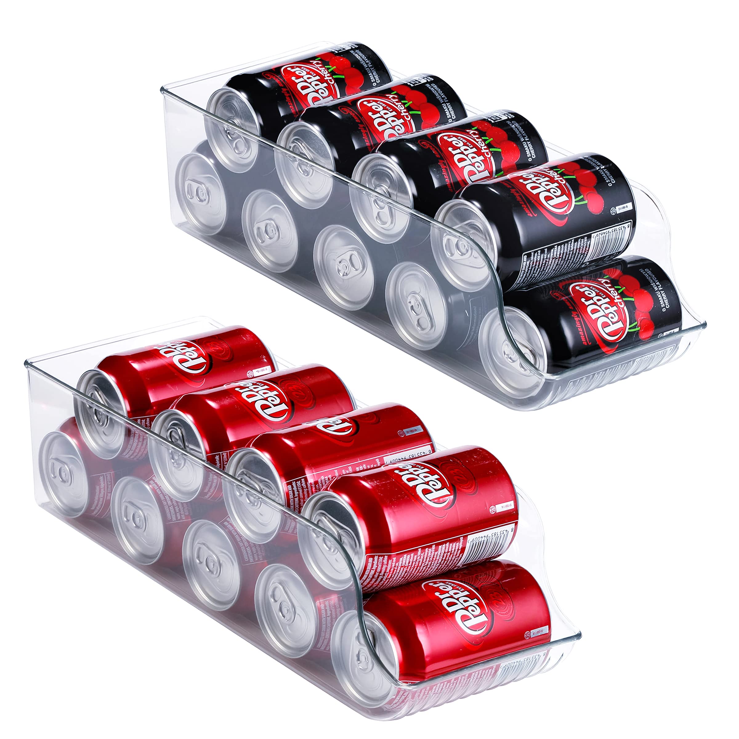 Refrigerator Organizer Bins Pop Soda Can Dispenser Clear Plastic Canned Drink Holder Storage for Fridge, Freezer, Kitchen, Countertops, Cabinets (2)