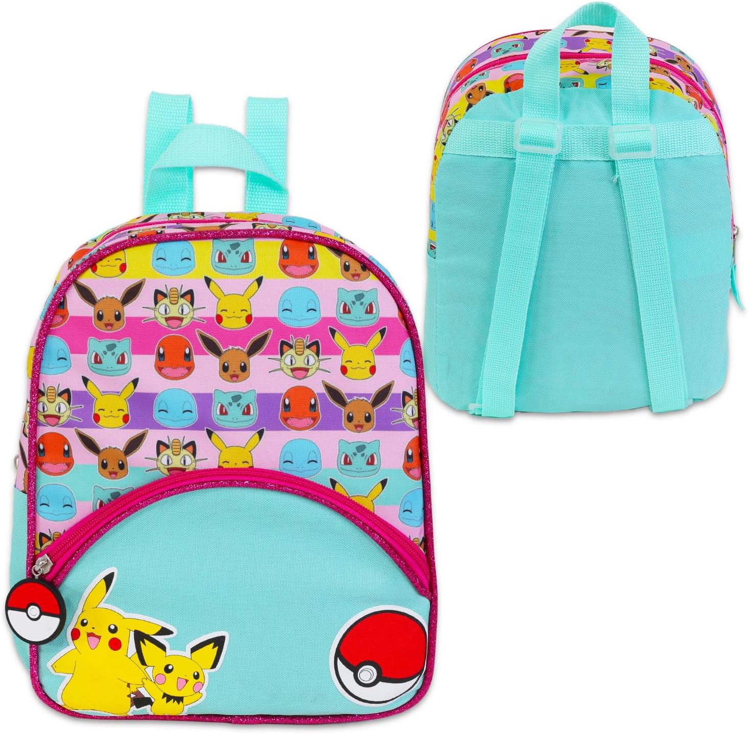 Nintendo Pokemon Mini Backpack Bundle - 11” Canvas Backpack with Front Pocket, Water Bottle, More | Pokemon Backpack Purse Set for Girls