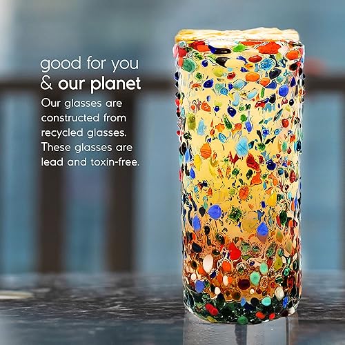 Miniatura 6 de Confetti Rocks - Vasos de té helado de 20 onzas de alto (juego de 6) cristalería multicolor mexicana hecha a mano, vidrio reciclado, sin plomo, sin