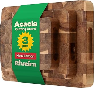 Riveira Acacia Wood Cutting Board – Versatile and Durable: Set Of 3 Pcs Rectangular Wooden Cutting Board – Natural Wooden Cutting Boards For Kitchen – Complete Acacia Wooden Chopping Board