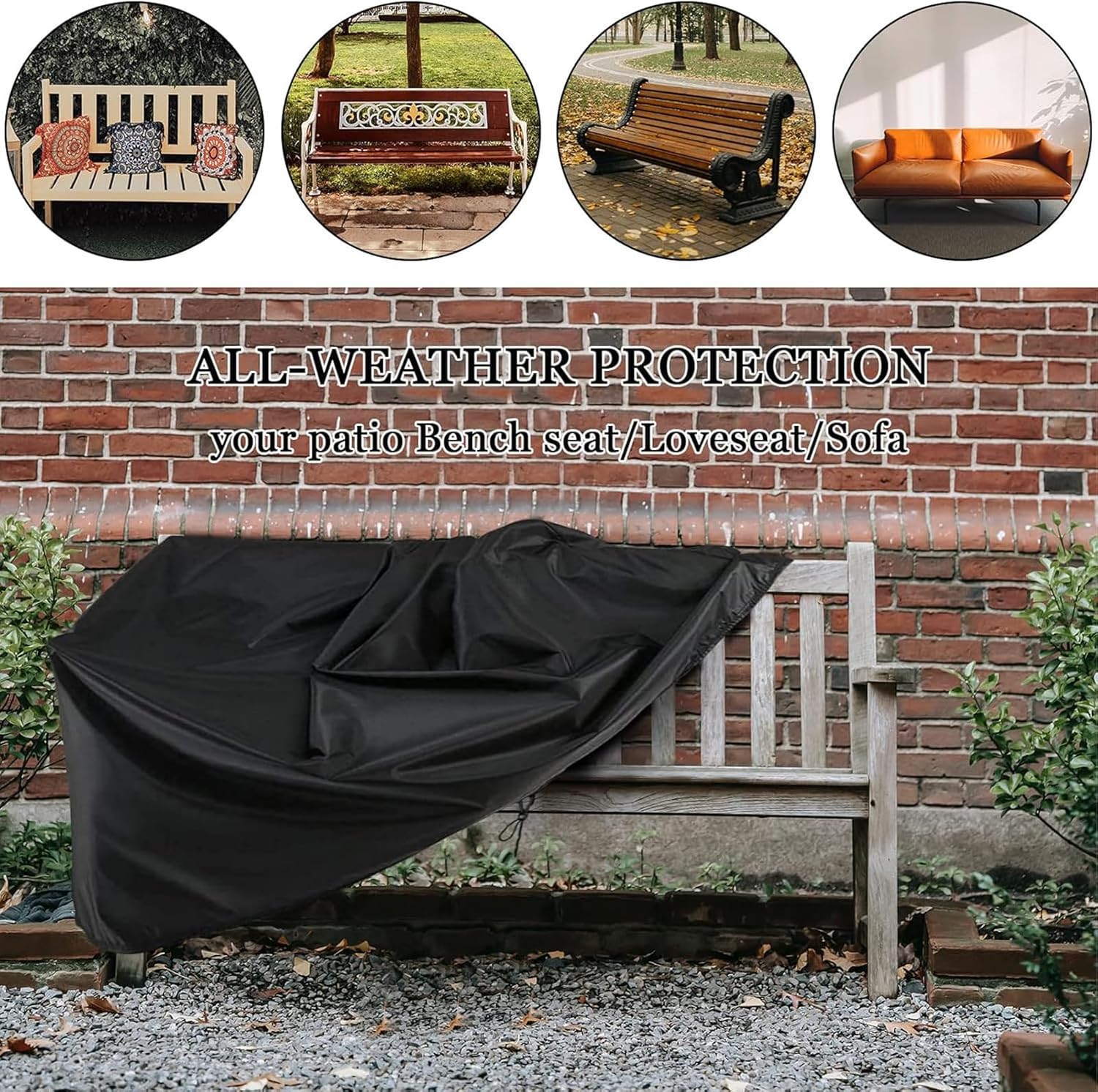 Outdoor Bench Cover Waterproof 2 Seater Patio Bench Cover Outdoor Patio Furniture Garden Sofa Chair Cover, Fit for 2-Seater Seating Metal & Hardwood Patio Garden Bench, 53L x 26W x 35H inche - Image 9