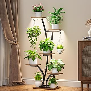 Plant Stand with Grow Light for Indoor Plants, 6 Tiered Metal Plant Shel...