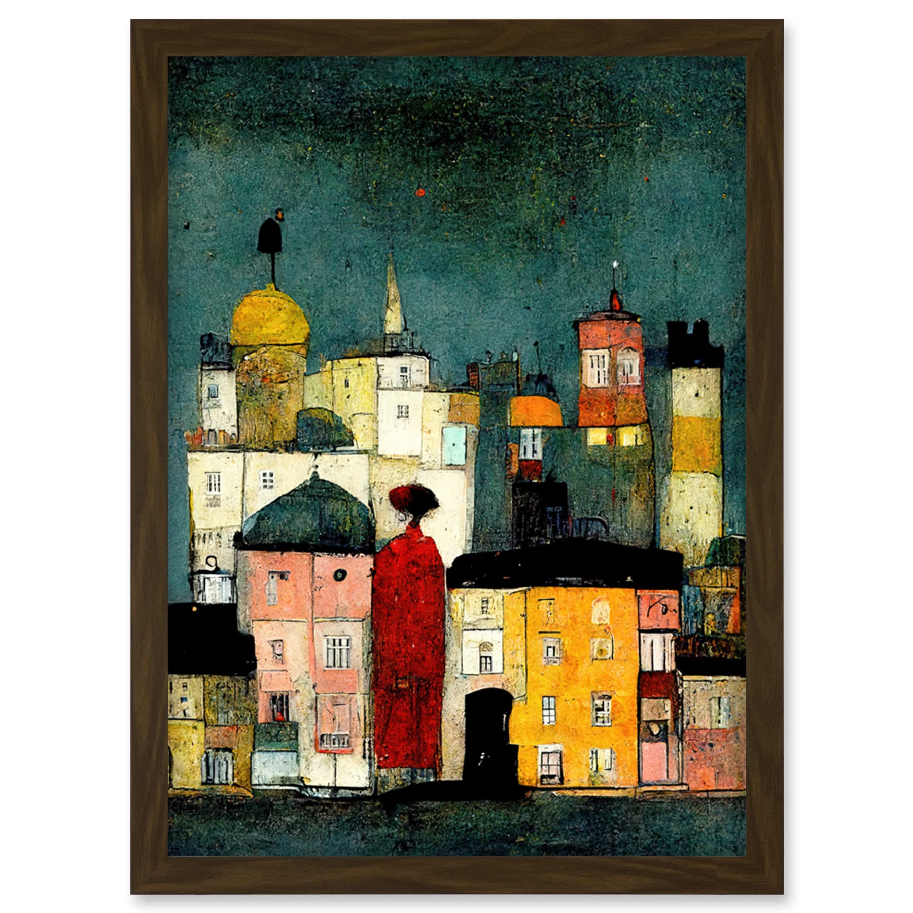 Doppelganger33 LTD Onlooker Quirky Colourful Street Scene Artwork Framed Wall Art Print A4