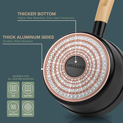 Miniatura 3 de LOCK & LOCK Sartén minimalista de aluminio negro para utensilios de cocina, 3 cuartos de galón