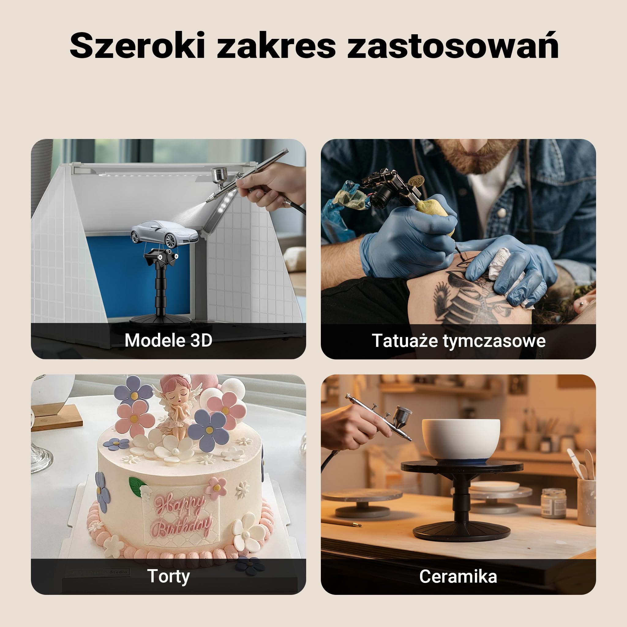 Wiltec Kompresor aerograficzny AS18TA 1/6 KM, sprężarki powietrzne z przepływem powietrza 20-23 l/min, kompresor do pistoletu aerograficznego z 2 wtyczkami, z manometrem do aerografu