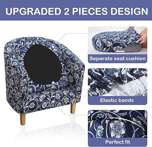 Miniatura 3 de hyha Slipover para silla de bañera estampada de 2 piezas con funda de cojín, funda elástica extraíble para silla de club IKEA Tullsta, funda