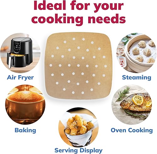 Miniatura 3 de Reli. Forros de papel pergamino para freidora de aire (400 piezas) marrón  Hojas desechables cuadradas de 8.5 pulgadas  Papel pergamino para