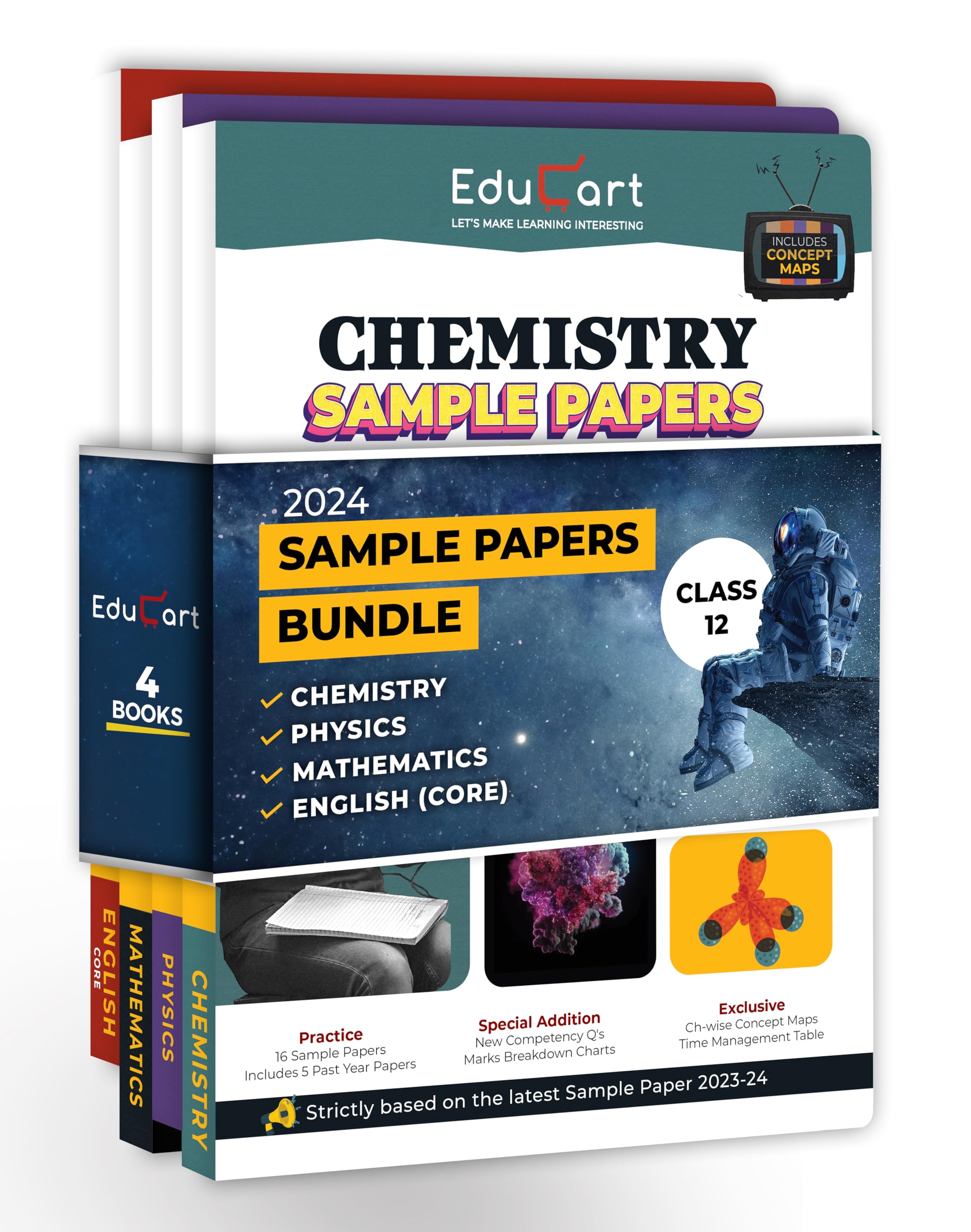 Educart CBSE Class 12 Sample Papers Bundle - Physics, Maths, Chemistry & English 2023-24 (Introducing Revision Maps and Past Year Papers) 2024 Product Bundle – 1 January 2024