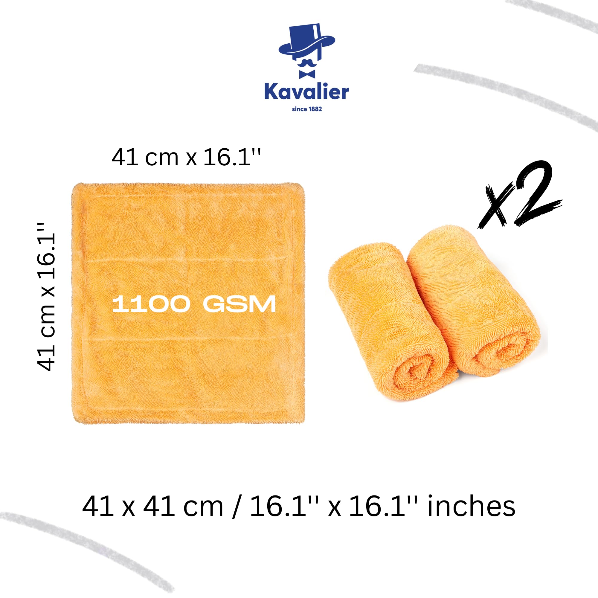 Kavalier Car Care - Hydro-Hero Mini - Zestaw Ręczników z Mikrofibry ProClean 41x41cm w Kolorze Pomarańczowym - 1100 GSM - Opakowanie 2 szt.