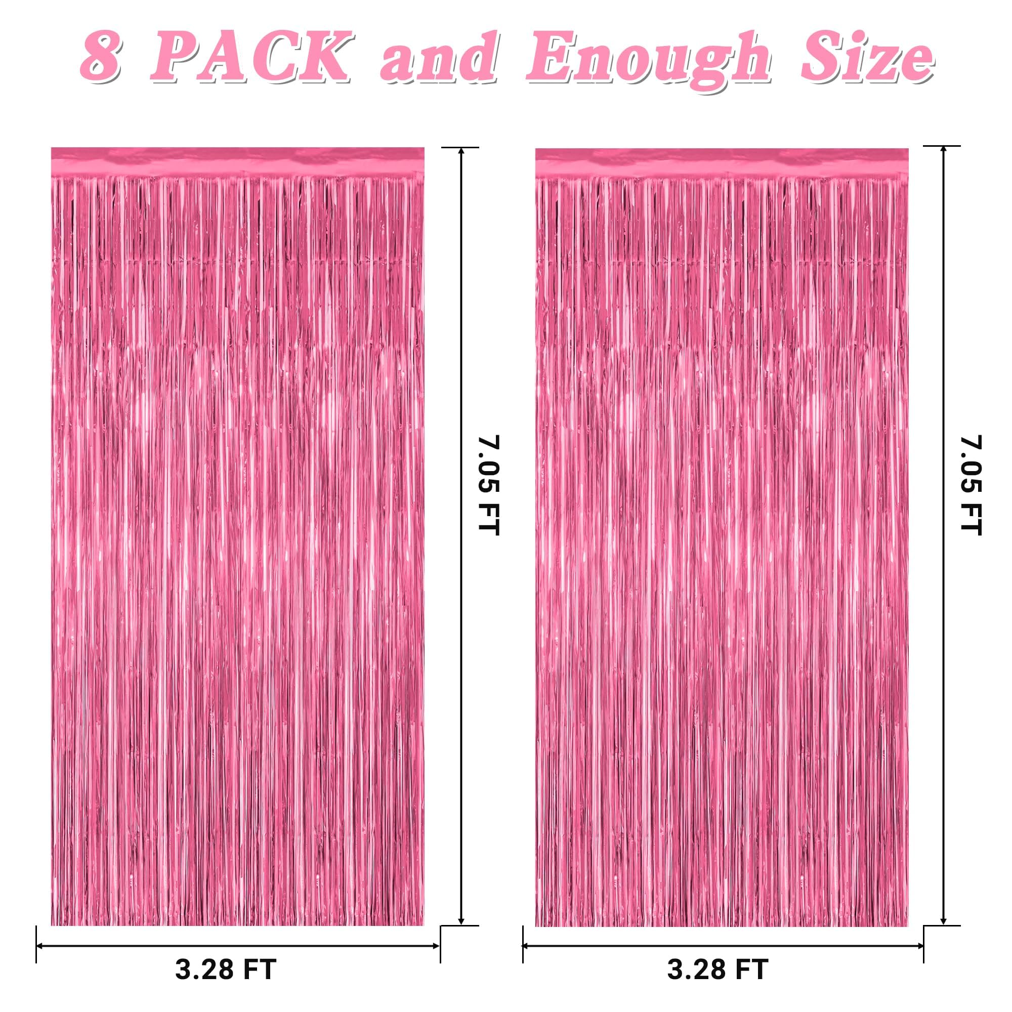 8 Pack Pink Backdrop, 3.28 FT x 7.05 FT Pink Birthday Decorations, Metallic Pink Backdrop for Photoshoot Foil Curtains Party Streamer, Bachelorette Decorations Birthday Photo Booth Props