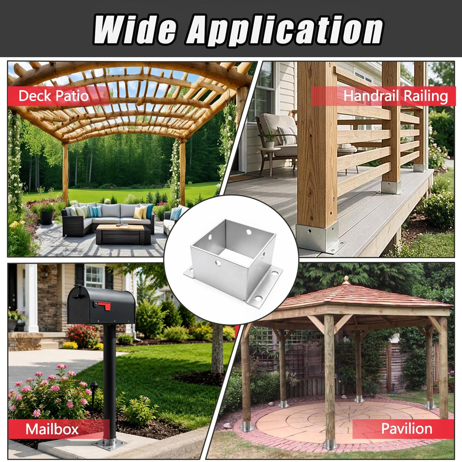 4 Pzs Soporte Poste Acero Galvanizado Fácil Montaje Tornillos | 50 100 200 mm anclaje de poste cuadrado resistente proyectos aire libre pérgola/cubierta/valla(7.9x7.9''/200x200mm)
