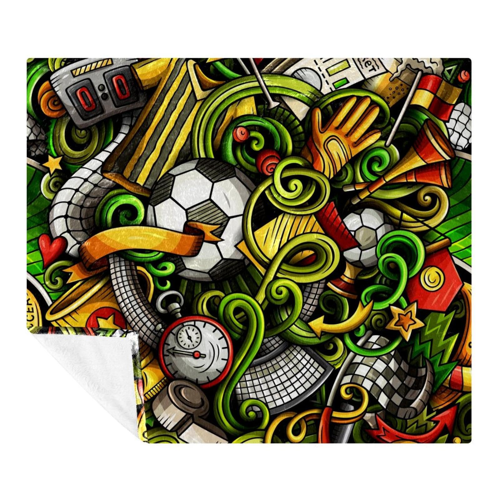 Couverture douce et confortable à motif football, plaid polaire 150x200