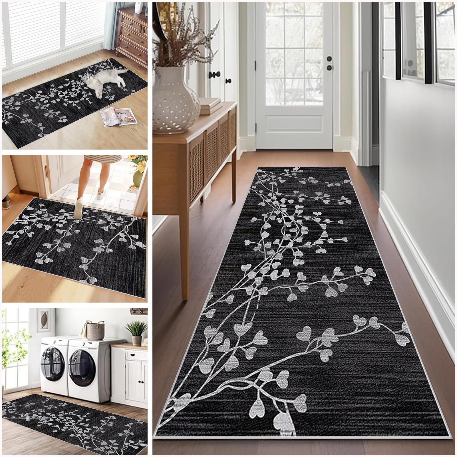 Hallway Runner Rug 60 x 450 cm Non-Slip Backing Kitchen Rugs Washable Hallway Hall Runner Narrow Rugs Heavy Duty Runner Rug for Entryway Floor Carpet Runner for Kitchen Hallway Bedroom Living Room
