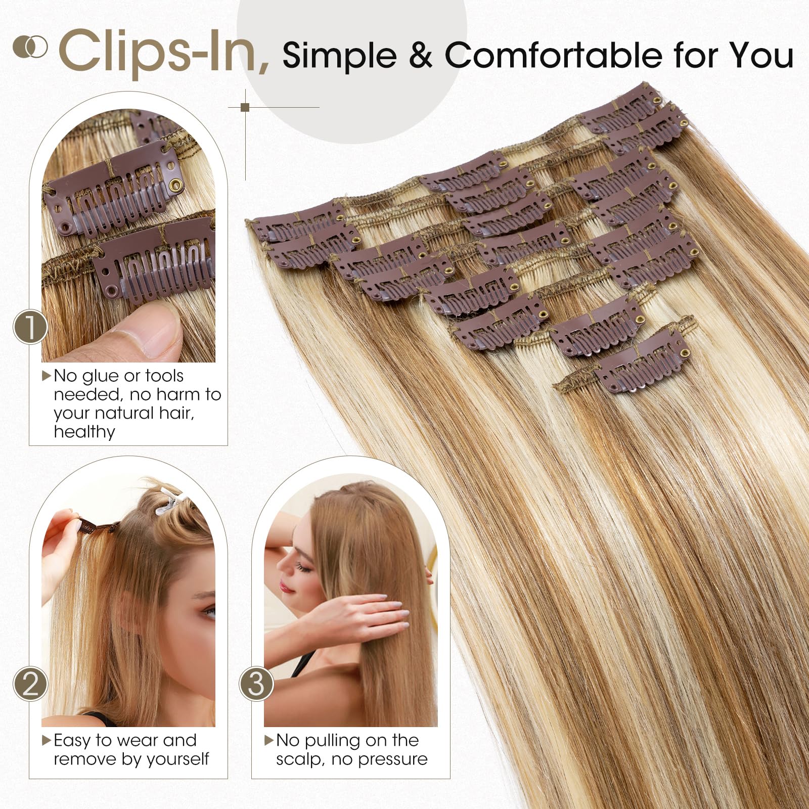 Elailite Hair Extensions Clip in Real Hair Remy Human Hair Full Head, 8 Pcs Invisible Thin Weft - Image 4