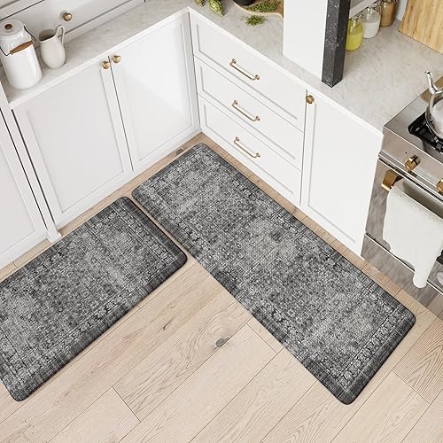 Miniatura 7 de Alfombrillas de cocina antifatiga, 2 unidades, antideslizantes, impermeables, acolchadas, ergonómicas y cómodas para oficina, lavandería, fregadero,