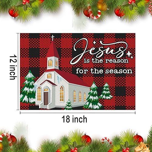 Miniatura 5 de Juego de 6 manteles individuales de Navidad con diseño de Jesu is the Reason for The Season de Navidad, manteles individuales de invierno para