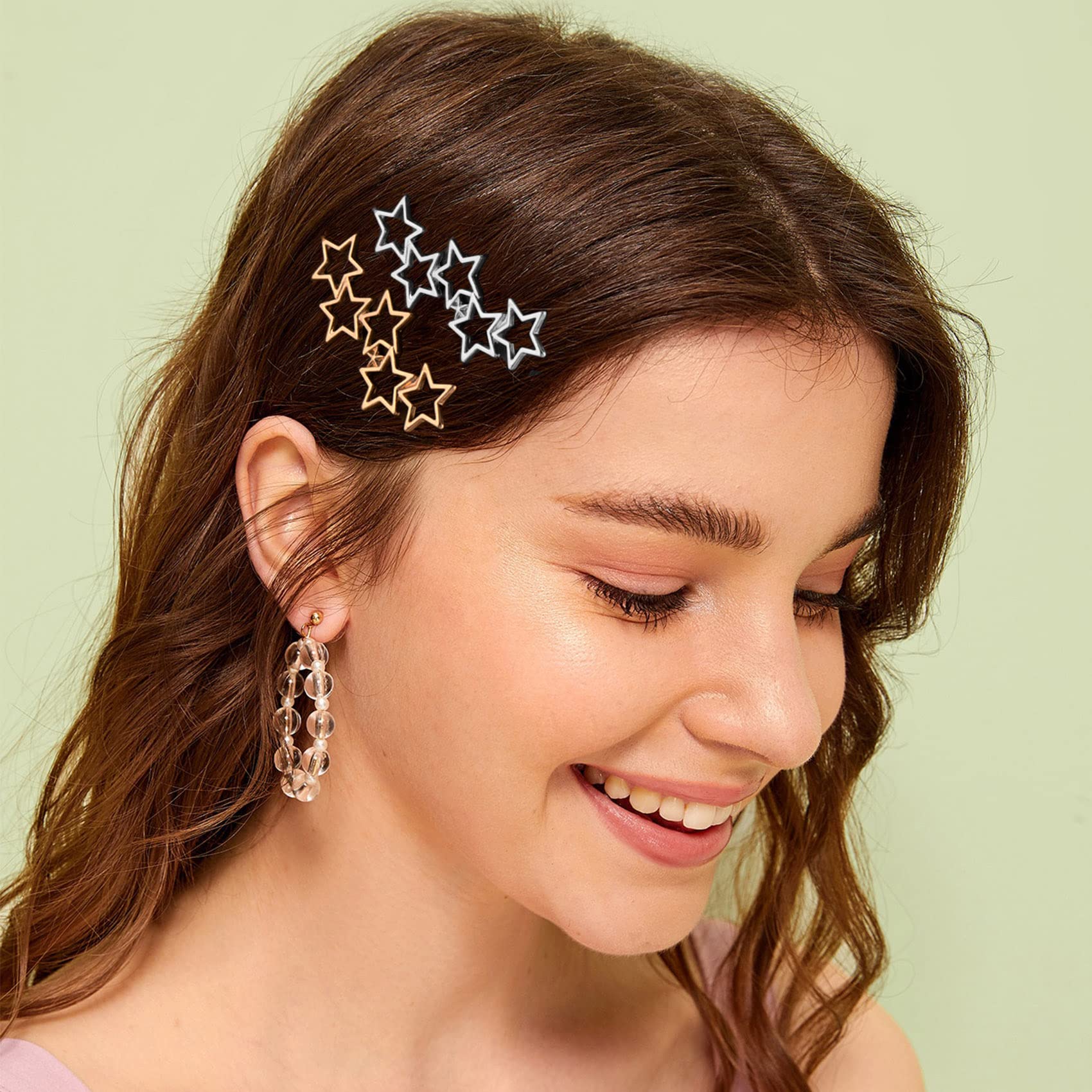 Amazon.com : HINZIC 6Pcs Hallow Stars barrette Gold Silver  display picture 1